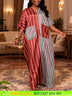 AOMEIDRESS Striped BuBu Dress V Neck Short Sleeves Pockets Patchwork - Striped / OneSize