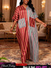 AOMEIDRESS Striped BuBu Dress V Neck Short Sleeves Pockets Patchwork - Striped / OneSize