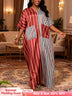 AOMEIDRESS Striped BuBu Dress V Neck Short Sleeves Pockets Patchwork - Striped / OneSize