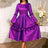 AOMEIDRESS Stylish A Line Dress Long Flare Sleeve 3D Flower Ruffles Purple / S