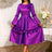 AOMEIDRESS Stylish A Line Dress Long Flare Sleeve 3D Flower Ruffles Purple / S