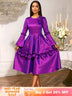AOMEIDRESS Stylish A Line Dress Long Flare Sleeve 3D Flower Ruffles Purple / S