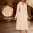 AOMEIDRESS Stylish A Line Pleated Dress V Neck Long Sleeve 3D Flower Apricot / S