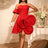AOMEIDRESS Stylish Birthday Party Mini Off Shoulder Dress 3D Flower Red / S