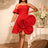 AOMEIDRESS Stylish Birthday Party Mini Off Shoulder Dress 3D Flower Red / S
