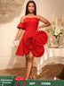 AOMEIDRESS Stylish Birthday Party Mini Off Shoulder Dress 3D Flower Red / S