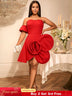 AOMEIDRESS Stylish Birthday Party Mini Off Shoulder Dress 3D Flower Red / S