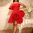 AOMEIDRESS Stylish Birthday Party Mini Off Shoulder Dress 3D Flower Red / S