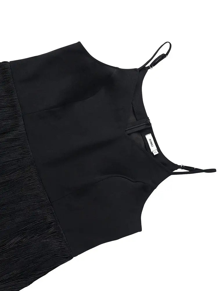 AOMEIDRESS Stylish Black Tassel Set Halter Dress Shawl Party Gowns