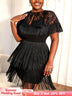 AOMEIDRESS Stylish Black Tassel Set Halter Dress Shawl Party Gowns Black / S