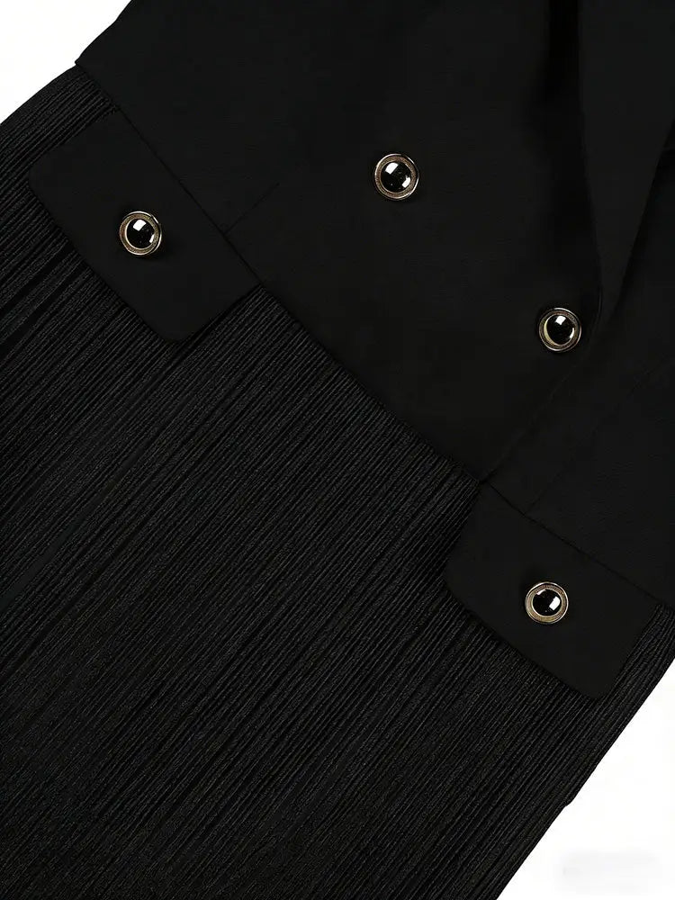 AOMEIDRESS Stylish Blazer Mini Dress Sleeveless Tassel Button Office