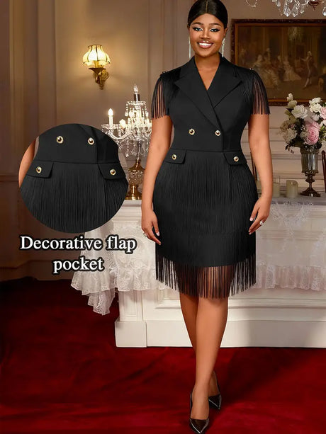 AOMEIDRESS Stylish Blazer Mini Dress Sleeveless Tassel Button Office