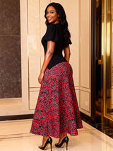 AOMEIDRESS Stylish Colorblock A Line Dress O Neck Short Sleeve Office