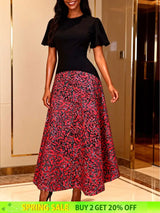 AOMEIDRESS Stylish Colorblock A Line Dress O Neck Short Sleeve Office Black / S