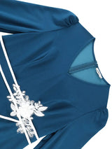 AOMEIDRESS Stylish Colorblock Pleated Dress V Neck with 3D Flower