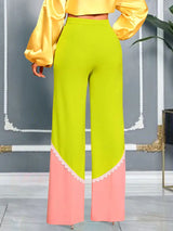 AOMEIDRESS Stylish Colorblock Wide Legged Pants Lace Trim Causal Wear