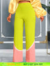 AOMEIDRESS Stylish Colorblock Wide Legged Pants Lace Trim Causal Wear MustardGreen / S