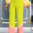 AOMEIDRESS Stylish Colorblock Wide Legged Pants Lace Trim Causal Wear MustardGreen / S