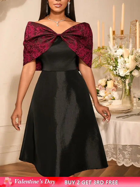 AOMEIDRESS Stylish Off Shoulder Patchwork Dress A Line Party Gowns Black / S