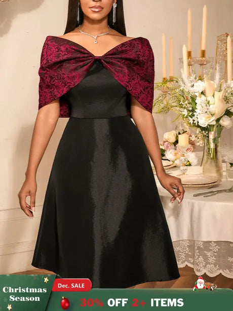 AOMEIDRESS Stylish Off Shoulder Patchwork Dress A Line Party Gowns Black / S