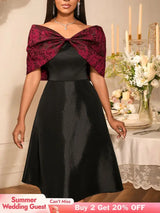 AOMEIDRESS Stylish Off Shoulder Patchwork Dress A Line Party Gowns Black / S