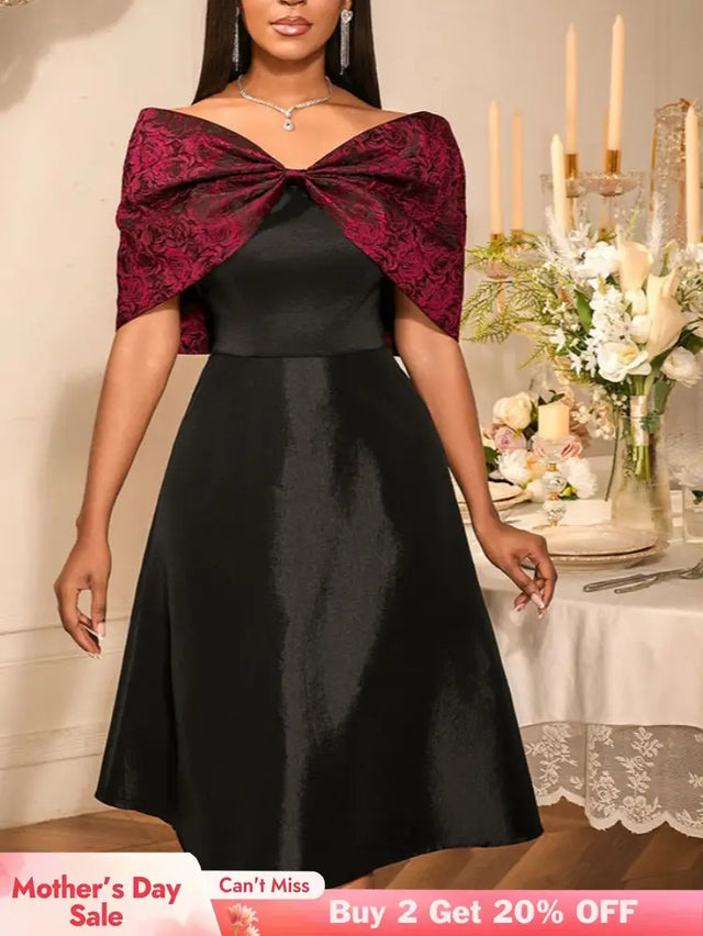 AOMEIDRESS Stylish Off Shoulder Patchwork Dress A Line Party Gowns Black / S