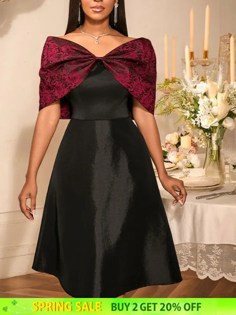 AOMEIDRESS Stylish Off Shoulder Patchwork Dress A Line Party Gowns Black / S