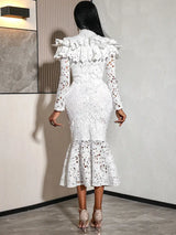 AOMEIDRESS Stylish Package Hip Lace Dress Ruffles Mermaid Hem