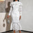 AOMEIDRESS Stylish Package Hip Lace Dress Ruffles Mermaid Hem White / S
