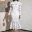 AOMEIDRESS Stylish Package Hip Lace Dress Ruffles Mermaid Hem White / S