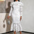 AOMEIDRESS Stylish Package Hip Lace Dress Ruffles Mermaid Hem White / S