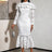 AOMEIDRESS Stylish Package Hip Lace Dress Ruffles Mermaid Hem White / S