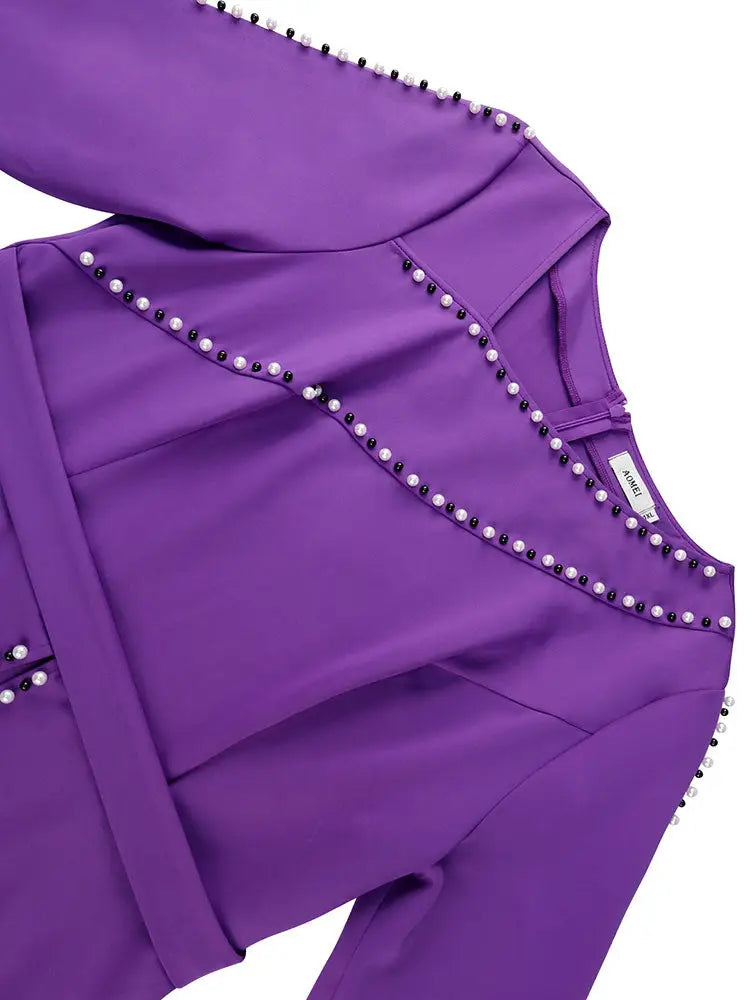 AOMEIDRESS Stylish Purple Long Sleeves Bodycon Dress with Beading