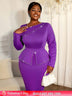 AOMEIDRESS Stylish Purple Long Sleeves Bodycon Dress with Beading Purple / L