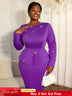 AOMEIDRESS Stylish Purple Long Sleeves Bodycon Dress with Beading Purple / L