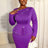 AOMEIDRESS Stylish Purple Long Sleeves Bodycon Dress with Beading Purple / L