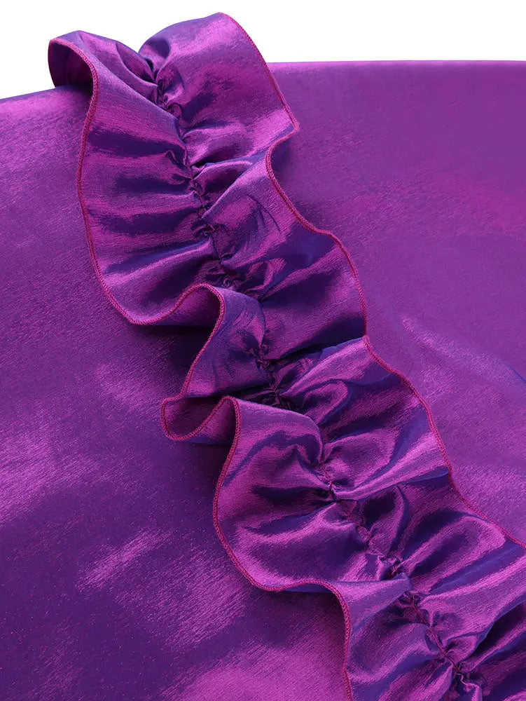 AOMEIDRESS Stylish Shiny A Line Dress V Neck 3D Flower Ruffles Gowns