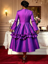 AOMEIDRESS Stylish Shiny A Line Dress V Neck 3D Flower Ruffles Gowns