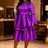 AOMEIDRESS Stylish Shiny A Line Dress V Neck 3D Flower Ruffles Gowns Purple / L
