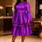 AOMEIDRESS Stylish Shiny A Line Dress V Neck 3D Flower Ruffles Gowns Purple / L