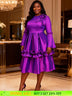 AOMEIDRESS Stylish Shiny A Line Dress V Neck 3D Flower Ruffles Gowns Purple / L