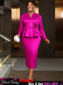 AOMEIDRESS Stylish Shiny Pencil Dress V Neck 3D Flower Ruffles Gowns Rose / L