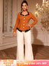 AOMEIDRESS Stylish Two Piece Set Brown Buttons Top Wide Leg Pants Brown / S