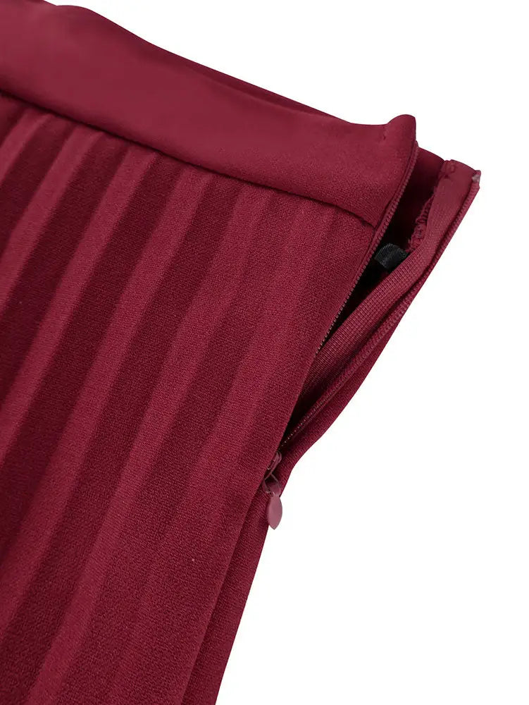 AOMEIDRESS Stylish Wine Pleated Pants High Waist Wide Leg Causal Wear