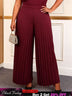 AOMEIDRESS Stylish Wine Pleated Pants High Waist Wide Leg Causal Wear Wine / L