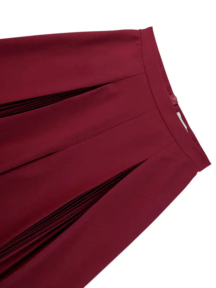 AOMEIDRESS Stylish Wine Pleated Split Wide Leg Pants Casual Wear
