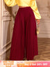 AOMEIDRESS Stylish Wine Pleated Split Wide Leg Pants Casual Wear Wine / S