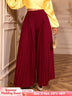 AOMEIDRESS Stylish Wine Pleated Split Wide Leg Pants Casual Wear Wine / S