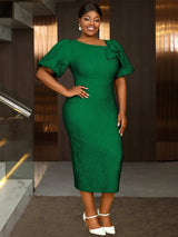 AOMEIDRESS Summer Outfits for Women 3D Flower Bubble Sleeve DarkGreen / S