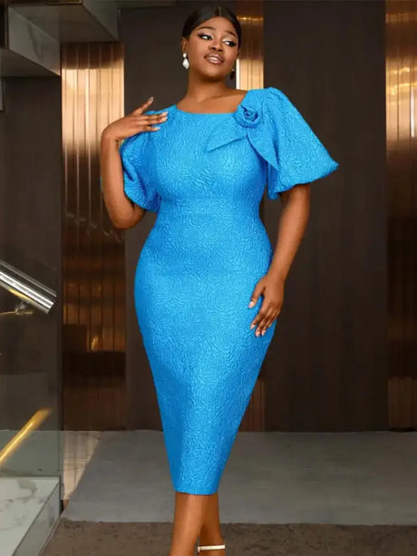 AOMEIDRESS Summer V Collar Party Outfits for Women 3D Flower Short Bubble Sleeve